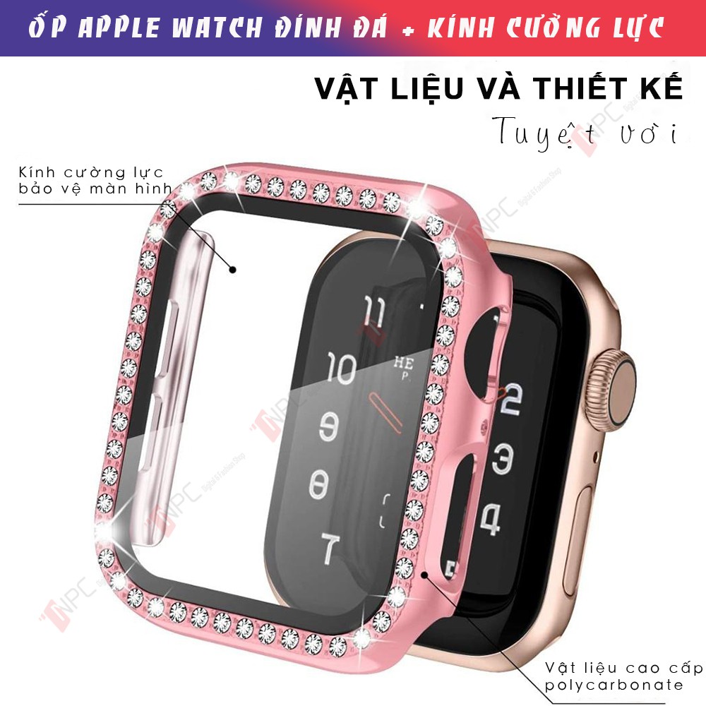 [🄷🄾🅃 🄲🄰🅂🄴 𝟐𝟎𝟐𝟎] Ốp Kính Cường Lực Apple Watch Đính Đá Dành Cho Series SE/6/5/4/3/2/1 Kích Thước 38mm 40mm 42mm 44mm