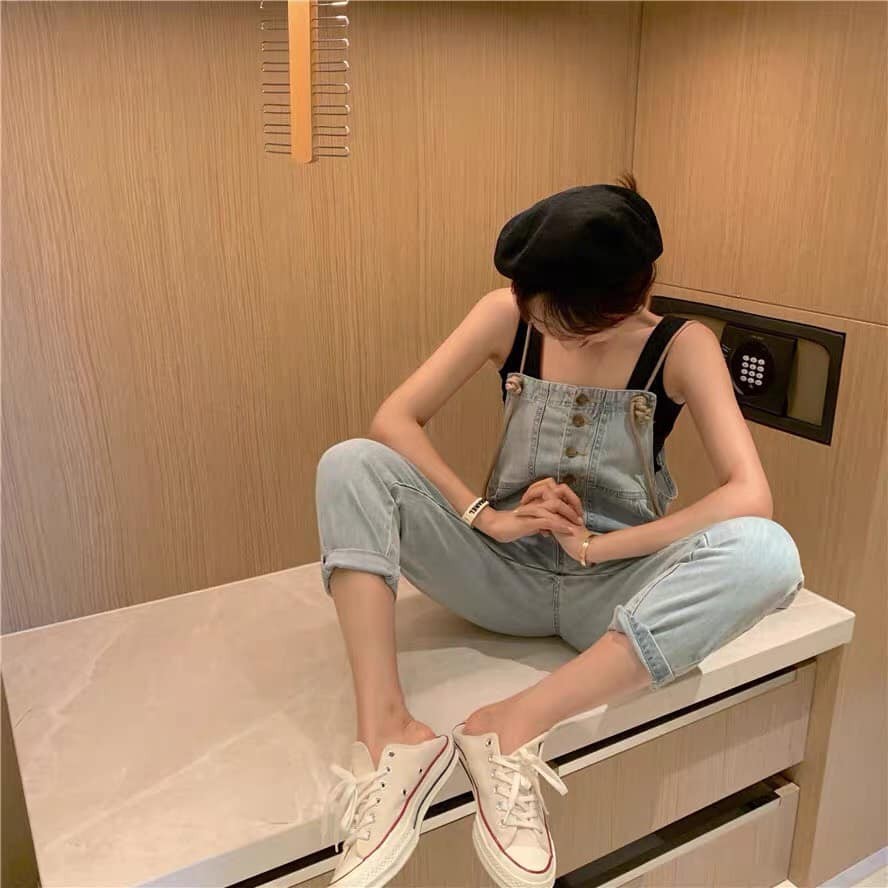 Quần yếm jean phối nút cột dây cách điệu, freesize đơn giản nhưng siêu dễ thương cho nữ, phong cách trẻ trung, năng động | BigBuy360 - bigbuy360.vn