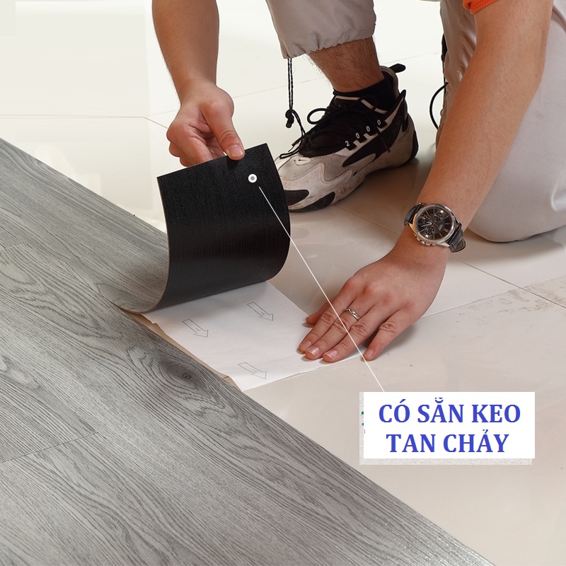 Miếng Ván Sàn Nhựa Giả Vân Gỗ Sẵn Keo Bóc Dán Lót Sàn, Nhiều Màu, Giá Tại Kho, Nhận Thi Công HCM