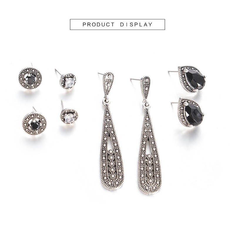 Bộ 4 đôi khuyên tai mạ bạc đính đa phong cách bohemian thời trang cho nữ