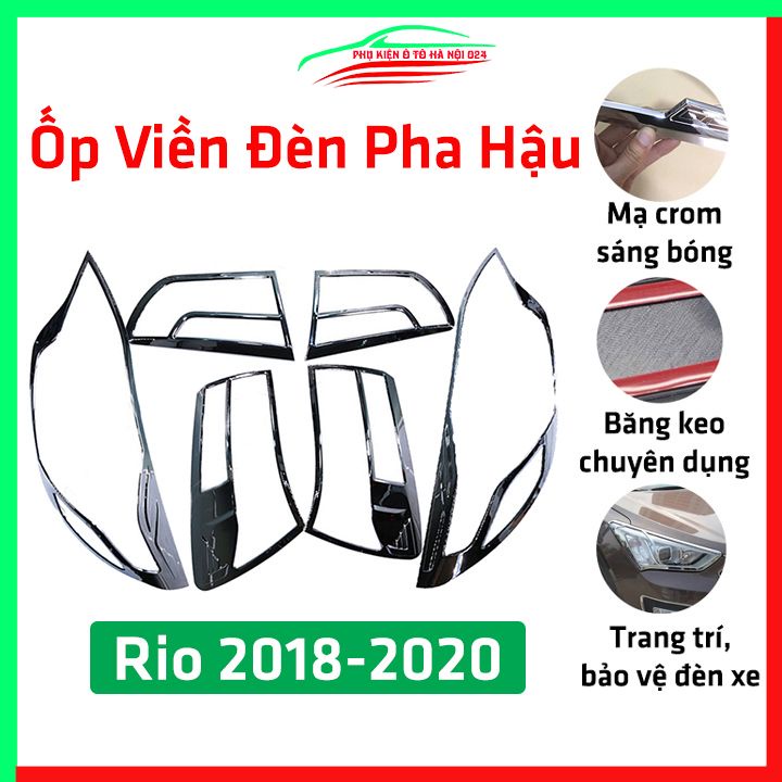 Ốp viền đèn pha hậu mạ crom Kia Rio 2018-2020 chống trầy trang trí bảo vệ xe