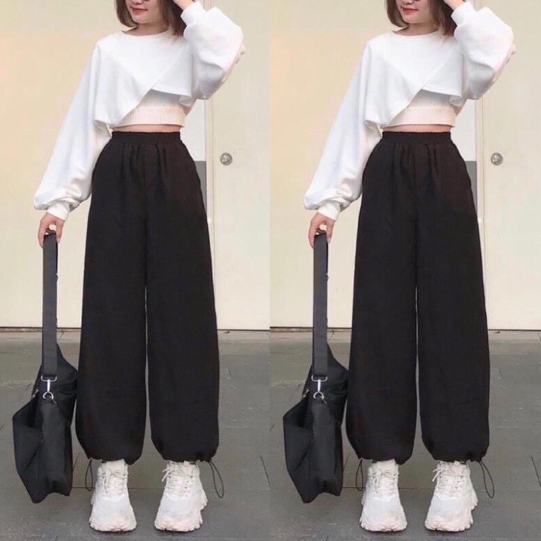 Áo Croptop Nữ Kiểu Tay Dài Phồng Dáng Rộng Đắp Chéo BEE Ulzzang   A08