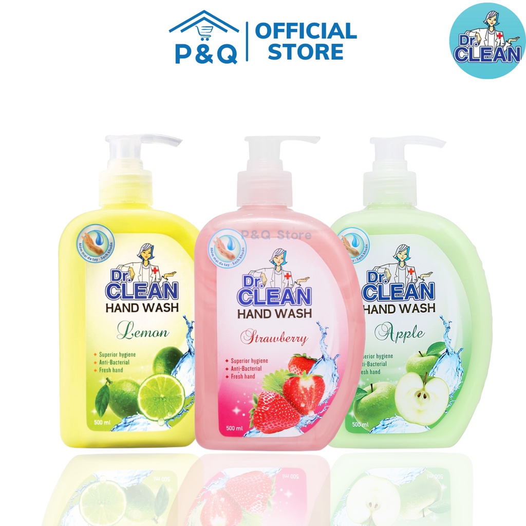 Nước rửa tay, vệ sinh, dưỡng da tay Dr Clean 500ml mẫu mới hương chanh, hương táo, hương dâu | BigBuy360 - bigbuy360.vn
