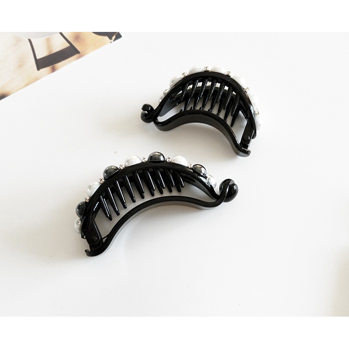 Kẹp tóc hình oval đính đá & ngọc trai giả phong cách Hàn