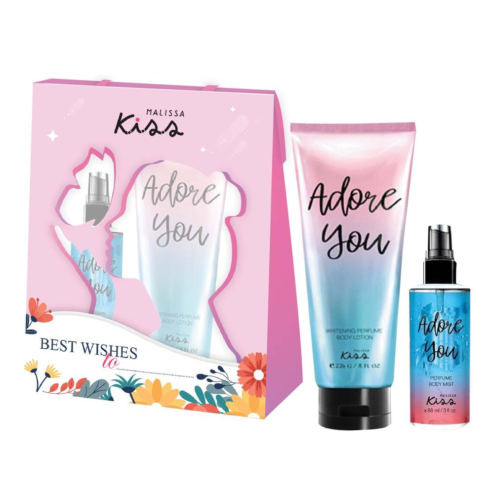 Combo Malissa Kiss Adore You (Sữa Dưỡng Thể Trắng Da 226g + Xịt Thơm Toàn Thân 88ml)