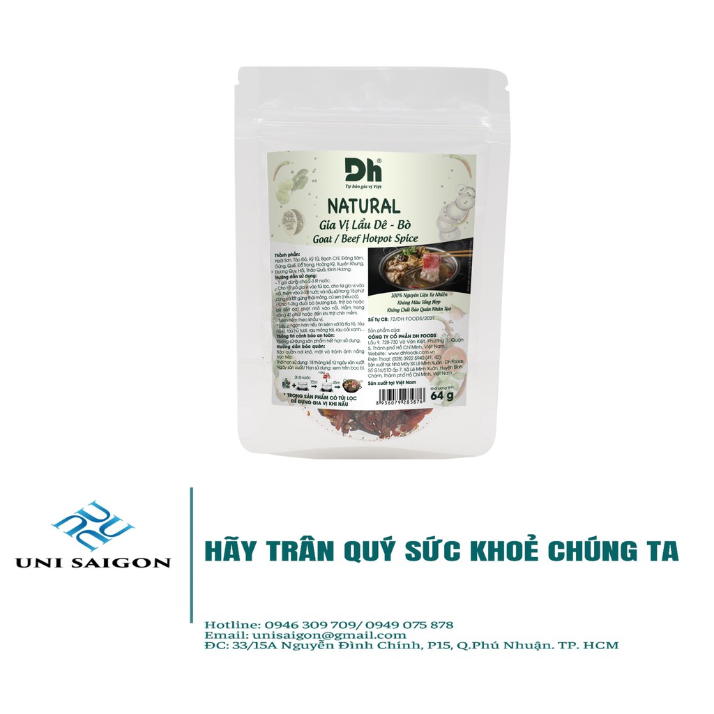 Gói NATURAL Gia Vị Lẩu Dê Bò - Thương hiệu DH Foods