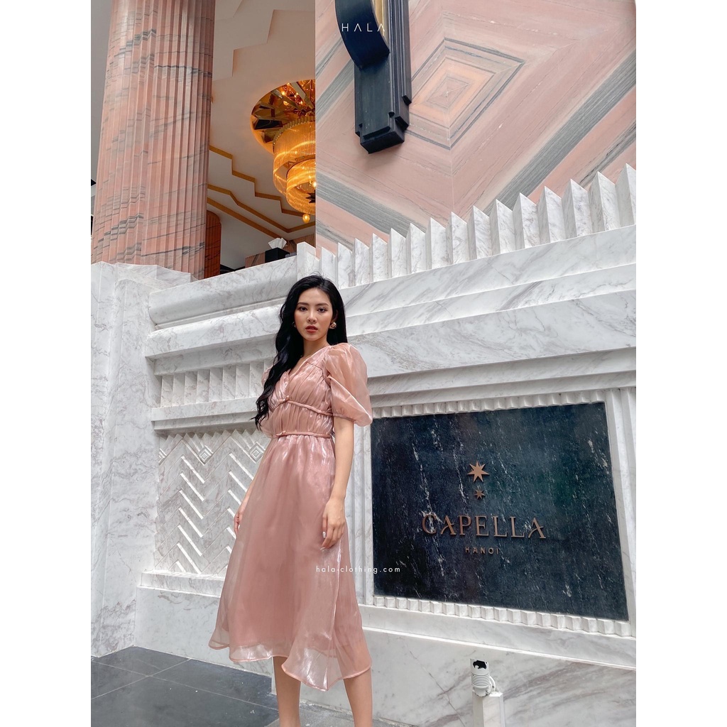 HALA Sandie Dress - Váy lụa tơ eo nơ dáng dài