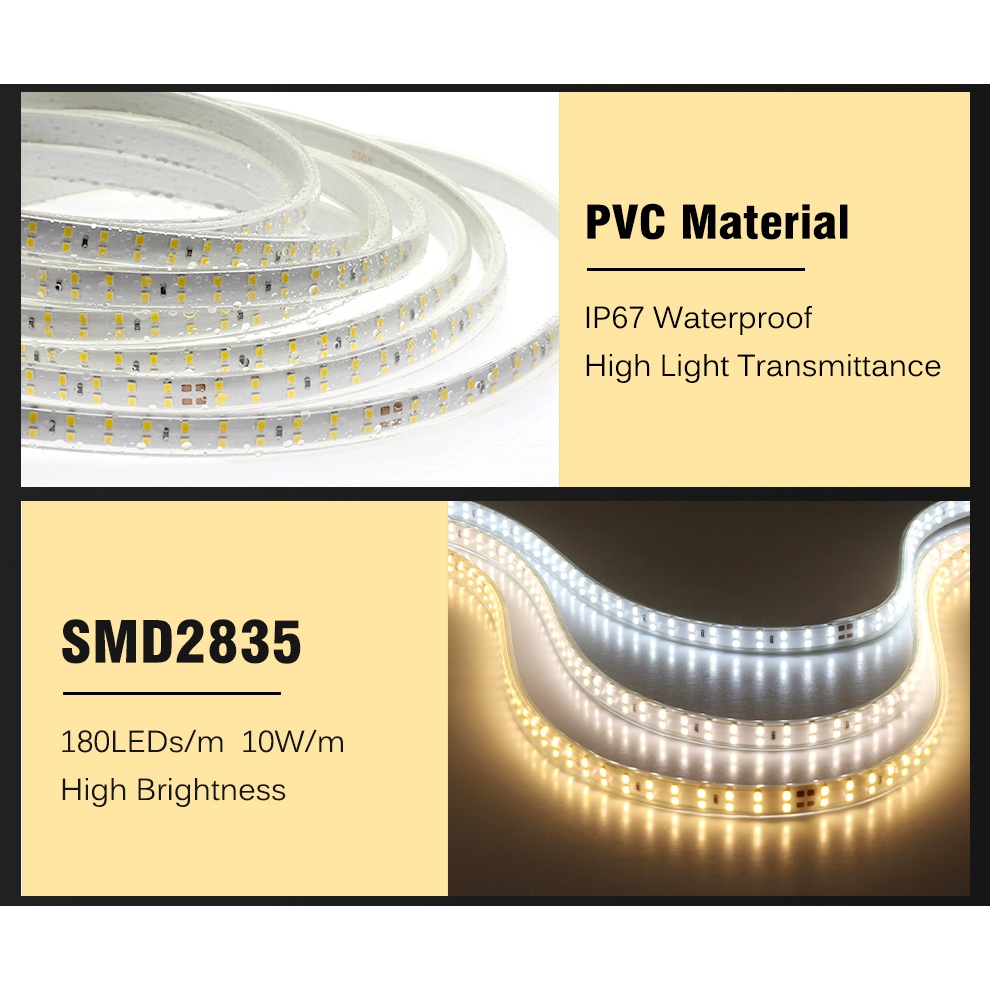 Dây Đèn LED 220V 2835 180LEDs / m 10W / m 6000K 4000K 3000K IP67 Chống Thấm Nước Có Công Tắc Tiện Dụng