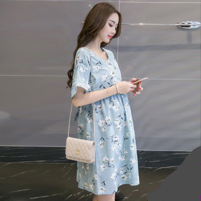 💗 Đầm Bầu Dáng Babydoll Họa Tiết Hoa Lá Siêu Xinh | BigBuy360 - bigbuy360.vn