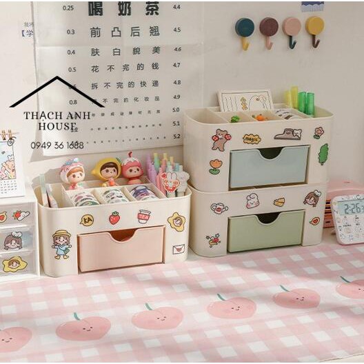 Kèm Sticker Hộp Đựng Đồ Dùng Để Bàn Cho Văn Phòng Phẩm, Mỹ Phậm 10x21x10cm