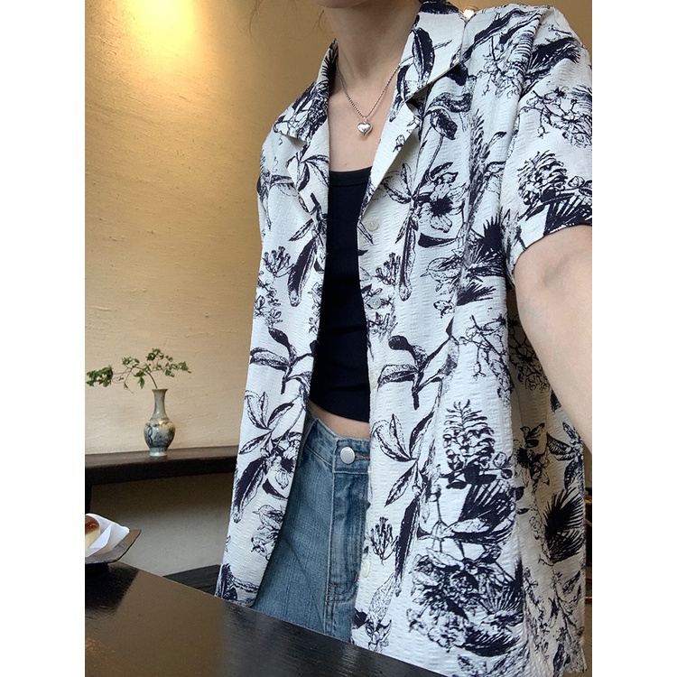 Áo Sơ Mi Ngắn Tay Họa Tiết Hoa Thời Trang Cho Nữ