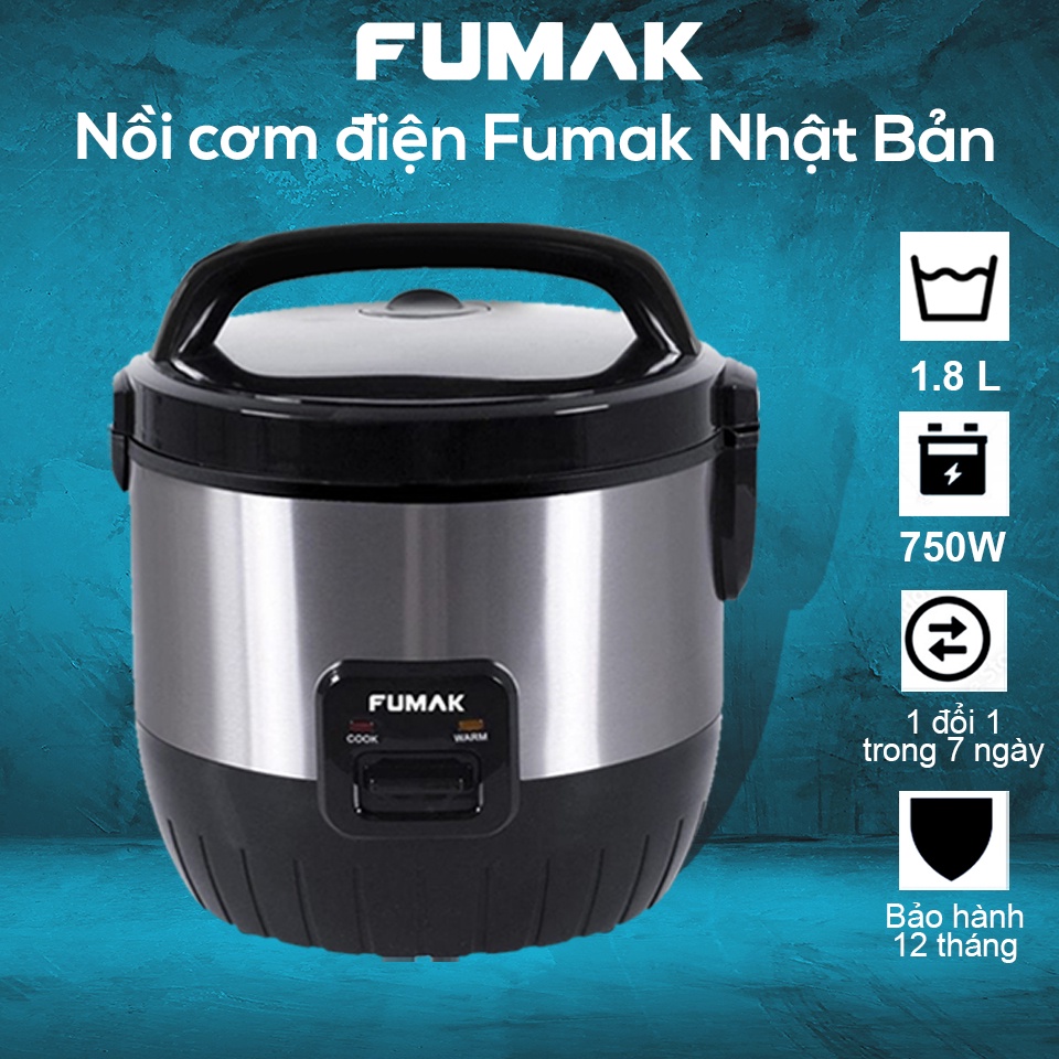 Nồi cơm điện Fumak Nhật Bản Dung Tích 1.8L, Lòng Nồi Hợp Kim Nhôm 5 lớp chống dính. Bảo hành 18 tháng.