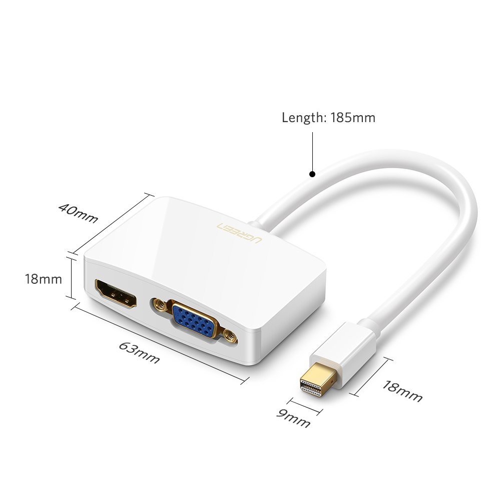 Cáp mini Displayport to HDMI và VGA chính hãng Ugreen 10427