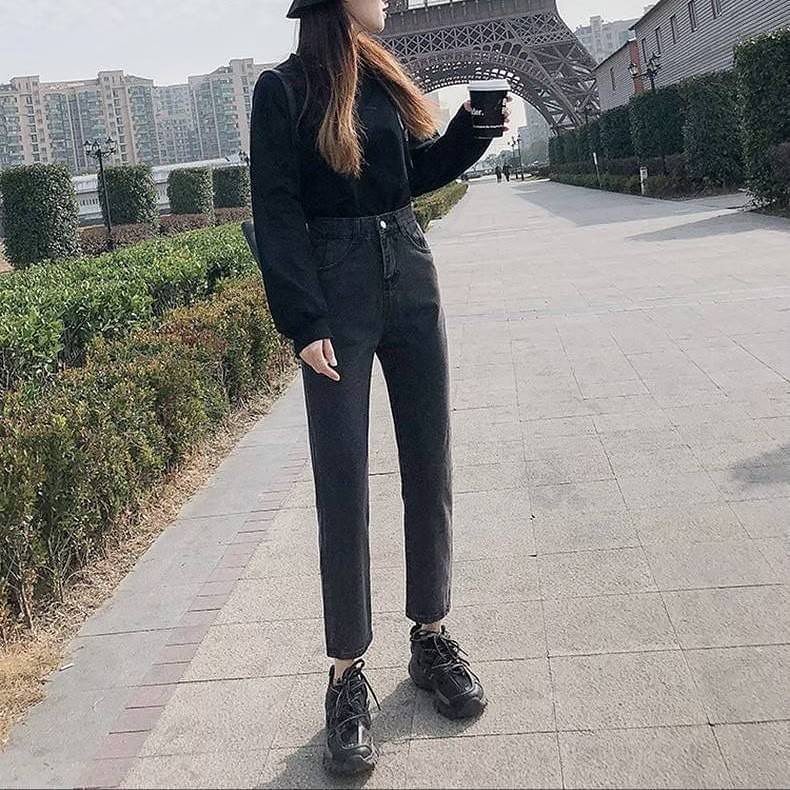 [ FREESHIP ] QUẦN BAGGY JEAN NỮ LƯNG CAO MÀU XÁM ĐEN CAO CẤP NITI2 LAI CUỐN, THEO ĐUỔI TREND