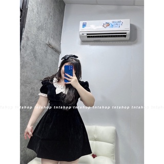 Đầm Nhung Cổ Phối Ren [ TNT SHOP BIGSIZE 60kg - 90kg ]