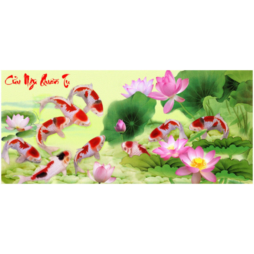 Tranh đính đá Cửu Ngư Quần Tụ KT:130x62cm-180x84cm