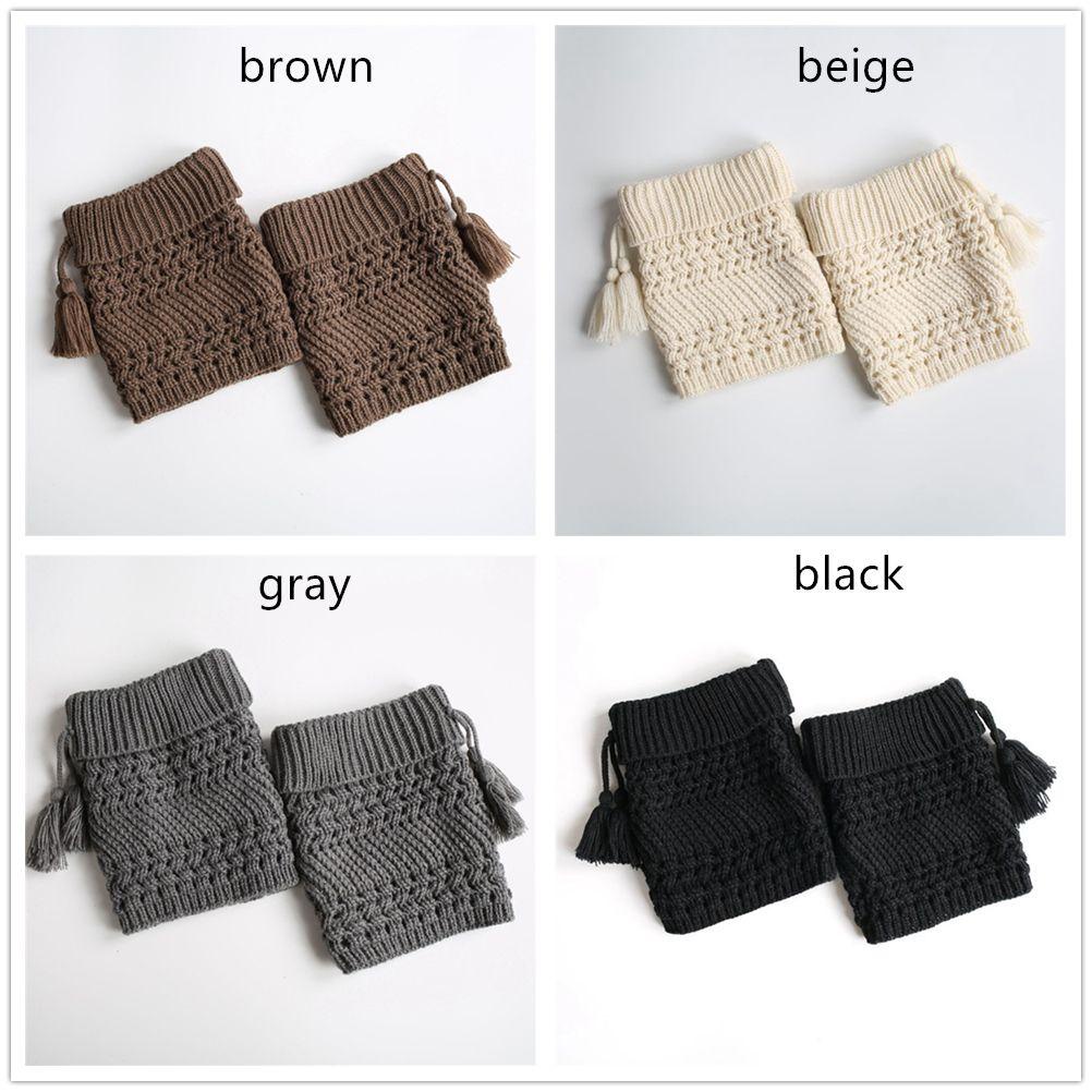 Vớ Ống Chân Giữ Ấm Mùa Đông Bằng Len Móc Phối Tua Rua Ngắn Cho Nữ