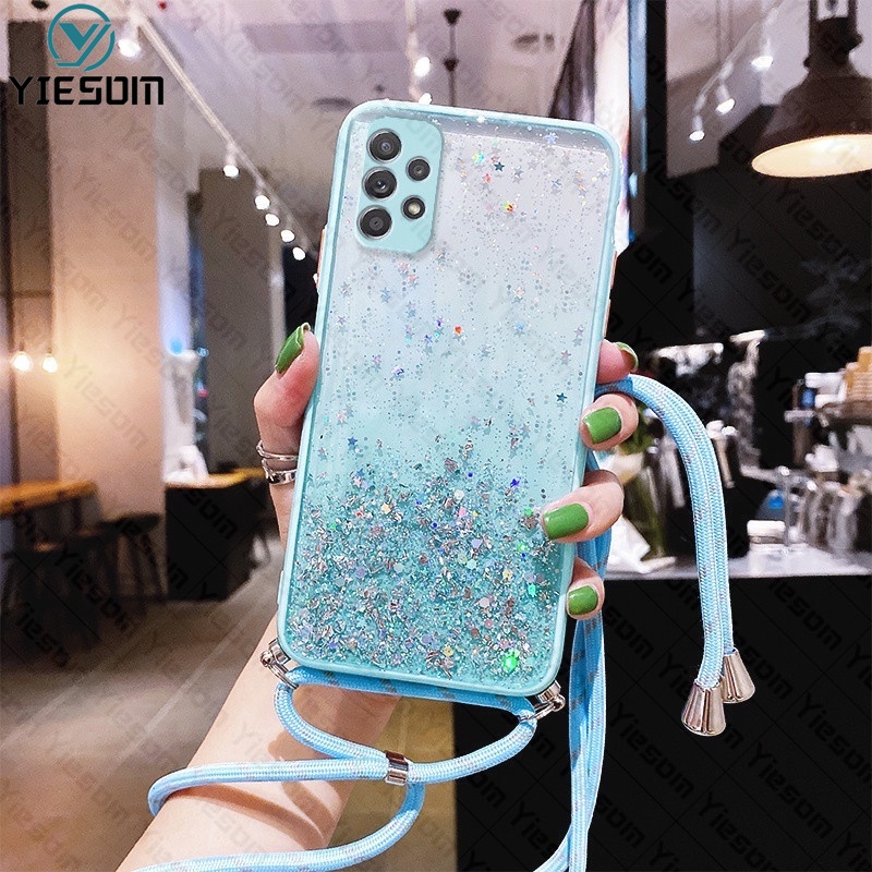 Ốp Điện Thoại Trong Suốt Lấp Lánh Sang Trọng Có Dây Đeo Cho Samsung Galaxy A32 A52 A52S A72 A02 A02S A21S 4G 5G