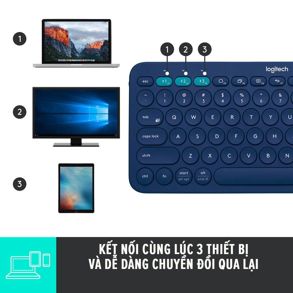 Bàn phím Bluetooth Logitech K380, Kết nối Bluetooth cùng lúc 3 thiết bị, Pin sử dụng tới 2 năm - Hàng Chính Hãng