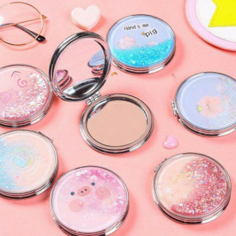 Gương mini cầm tay 2 mặt cao cấp - gương mini Hình Chữ Nhật , Tròn , Tai Thỏ , Kim Tuyến Nước bỏ túi See you shop