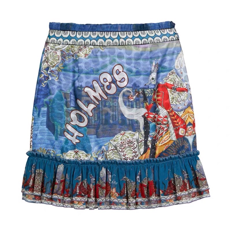Chân váy xanh hoạ tiết Color Mikibana
