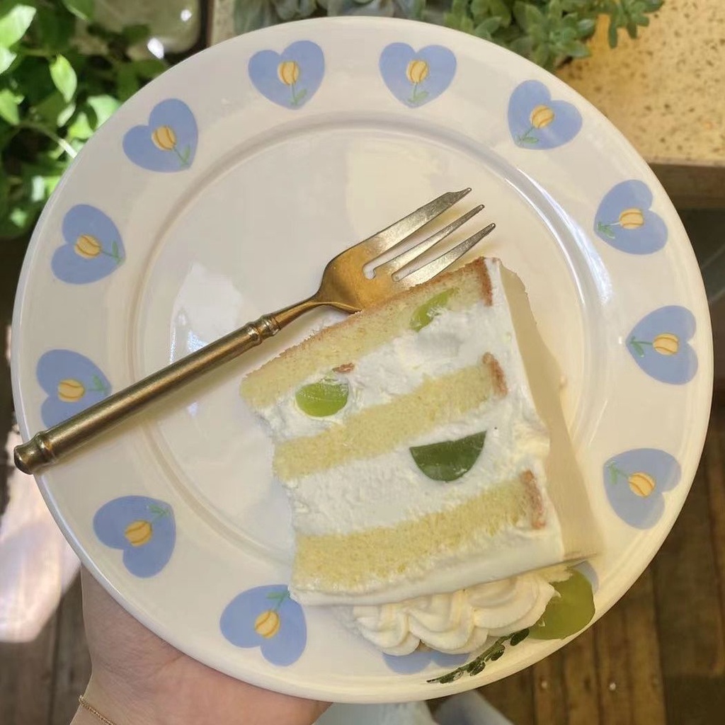 Đĩa Sứ Tròn Họa Tiết Hoa Dễ Thương Phong Cách Hàn Quốc