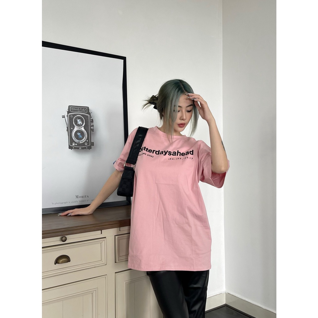 Áo thun form rộng tee betterdaysahead gonz - màu hồng/xanh