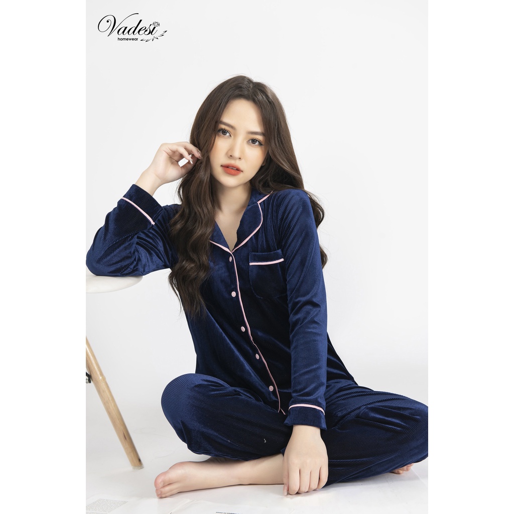 Set Bộ Đồ Thu Đông Ngủ Nữ Pijama VADESI Dài Tay Nhung Tăm Giữ Nhiệt Cao Cấp Mặc Nhà Sau Sinh Đẹp Mềm Mại Co Giãn