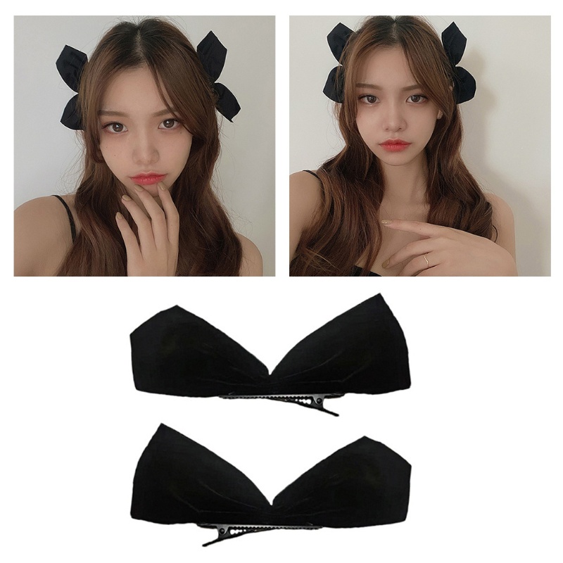 Set 2 Kẹp Tóc Nơ Bằng Nhung Màu Trơn Thời Trang Dành Cho Nữ