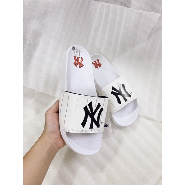 Dép MLB trắng logo đen fullsize nam nữ [ Fullbox + nhận hàng kiểm tra ]