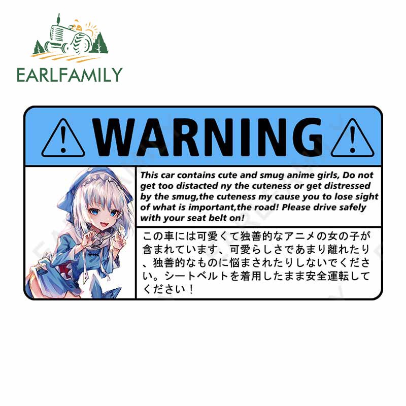 Earlfamily 13cm x 7.1cm cho Hololive Gawr Gura Cảnh báo Phụ kiện ô tô Nhãn dán Anime Caravan Decal Vinyl Xe máy RV JDM VAN