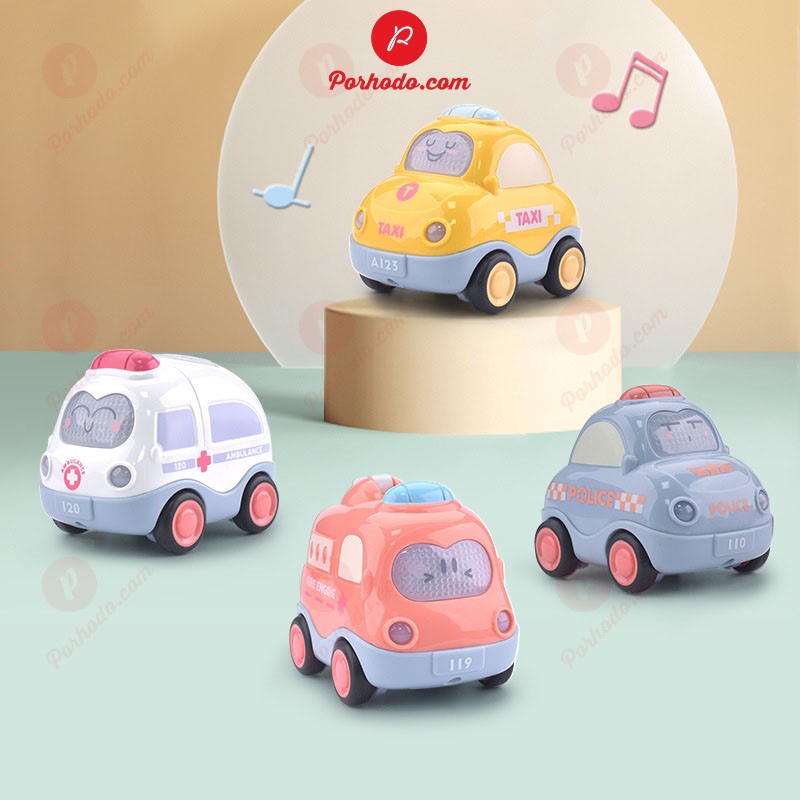 Bộ đồ chơi ô tô quán tính có đèn và nhạc mô tả xe cứu hỏa, cứu thương, cảnh sát, taxi đẹp và dễ thương KB216105