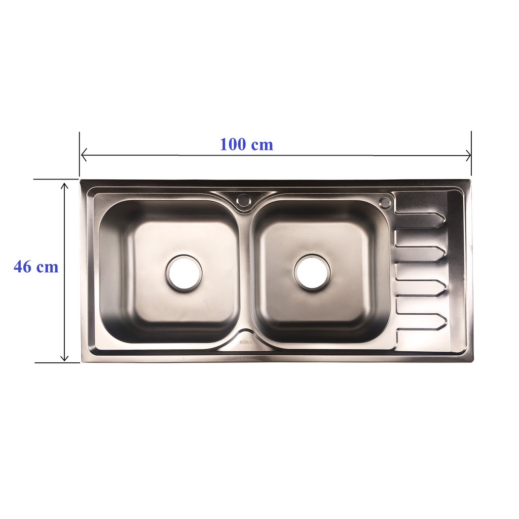 Chậu rửa bát inox 304 kích thước 10x46cm loại đa năng 2 Hố 1 Bàn đã gồm bộ ống xả - Bảo Hành 12 tháng