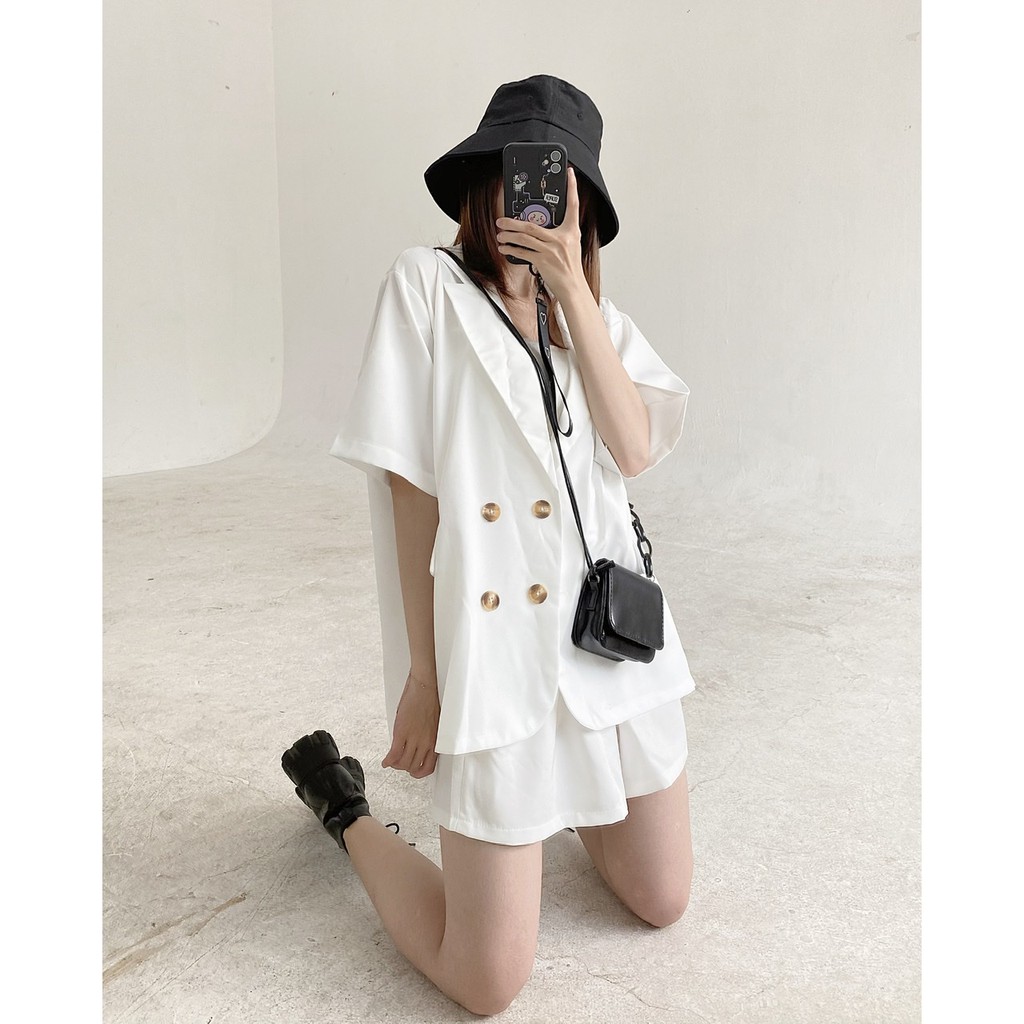 |HÌNH THẬT ĐỘC QUYỀN CUBEDLEMON| Set vest nữ gồm blazer tay lở kèm quần short ống rộng | BigBuy360 - bigbuy360.vn