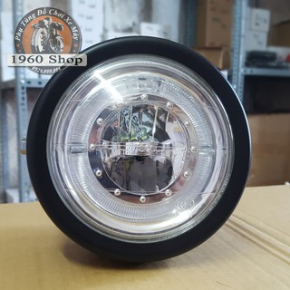 đèn led xe máy - Đèn pha kính trắng led viền xanh gáo đèn vỏ kim loại màu đen sơn tĩnh điện, kính thủy tinh Phù hợp độ C