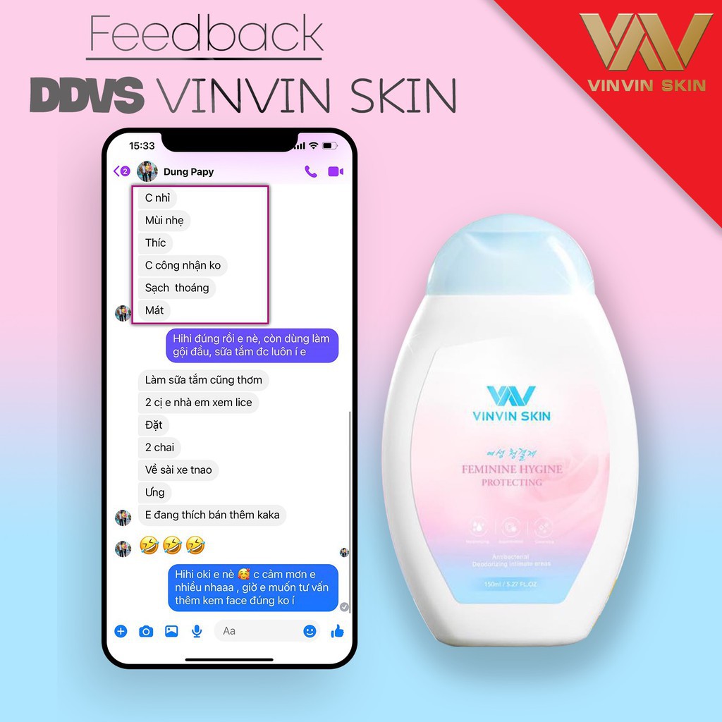 │✔️ 𝗖𝗛𝗜́𝗡𝗛 𝗛𝗔̃𝗡𝗚│Dung dịch vệ sinh phụ khoa VinVin Skin, Vệ sinh phụ nữ, vùng kín thơm tho, làm hồng, se khít, viêm