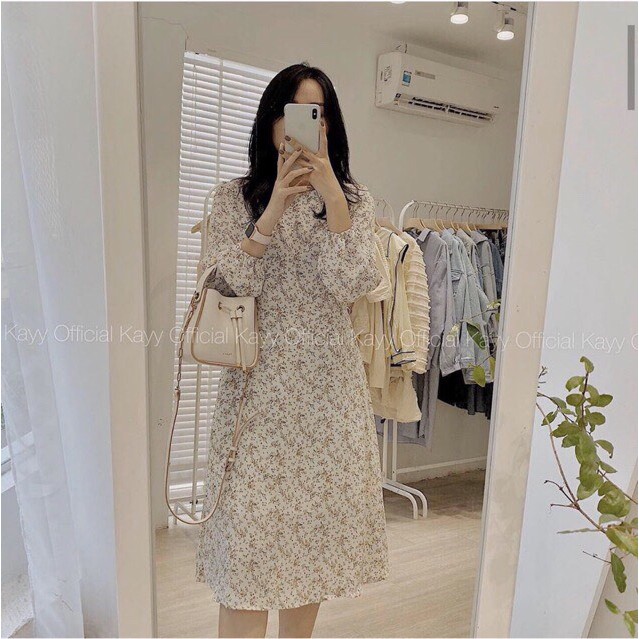 Đầm hoa nhí xinh Halenn Dress tay dài chất váy voan có lót lớp váy có dây buộc eo xinh nhẹ dễ mix