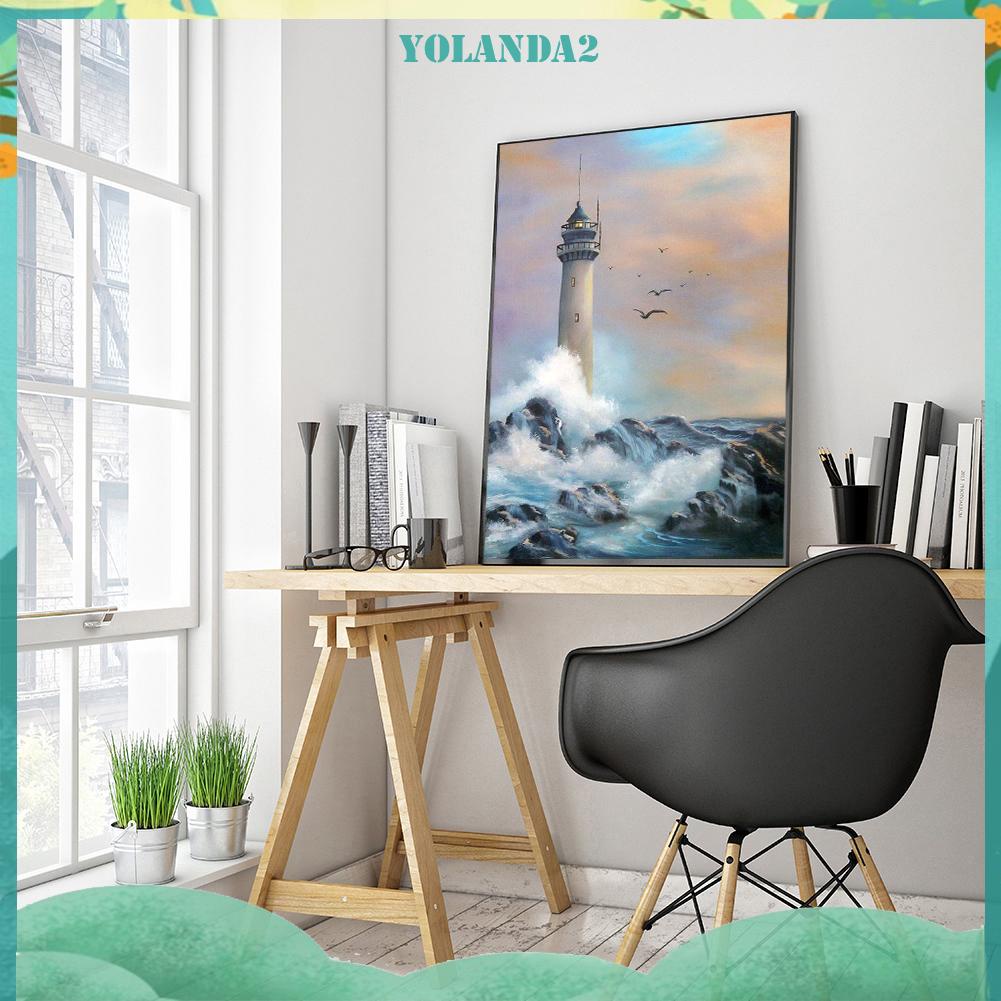 Tranh đính đá toàn bộ hình ngọn hải đăng và sóng