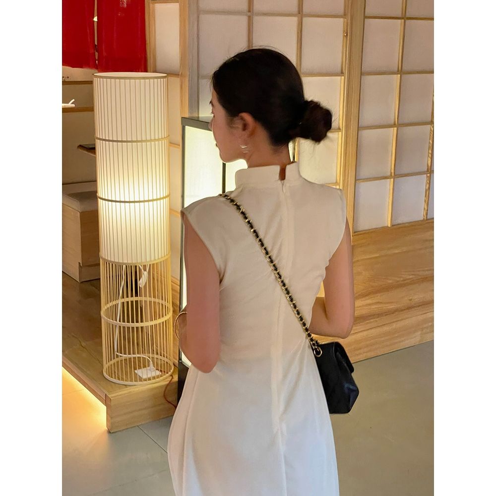 77 Áo Kiểu Sườn Xám Cách Tân Không Tay Cổ Đứng Xẻ Tà Phong Cách Retro Trung Hoa áo choàng dài