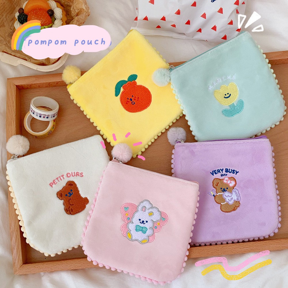 Túi Pouch Pom Pom Zip Đựng Đồ Nhỏ Gọn Petit Bear