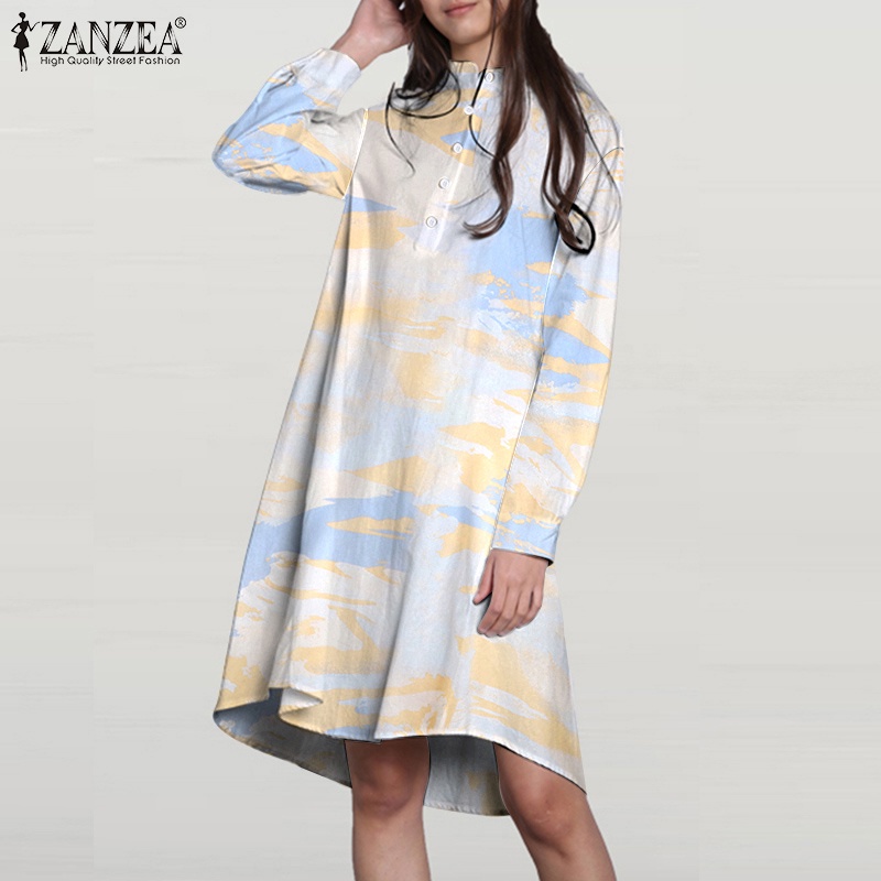 Áo nữ ZANZEA dài tay dáng rộng cài nút in họa tiết phong cách retro