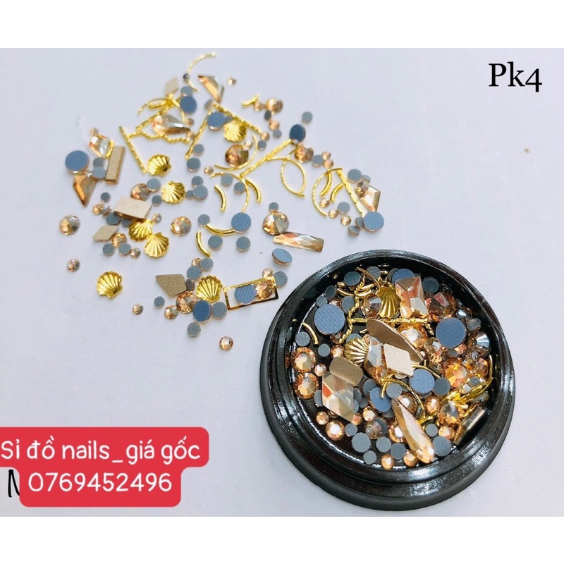 Hũ phụ kiện mix đá cao cấp- phụ kiện nail trang trí móng