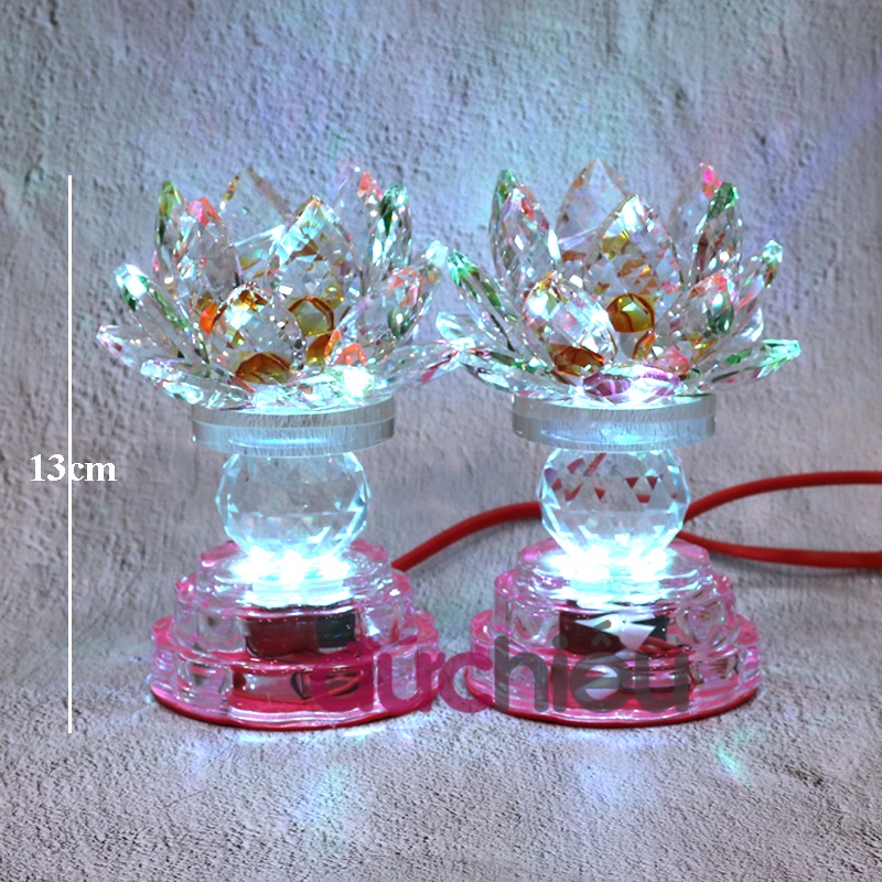 [ Hàng bao đẹp ] 2 đèn bàn thờ hoa sen pha lê trang trí bàn gia tiên , thờ phật , thờ cúng ông bà - Đức Hiếu Shop