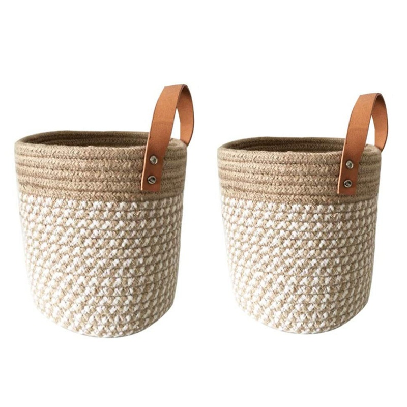 Chậu Hoa Dạng Treo Bằng Vải Bện Tay Cầm Bằng Da Đựng Đồ Chơi Khi Đi Dã Ngoại