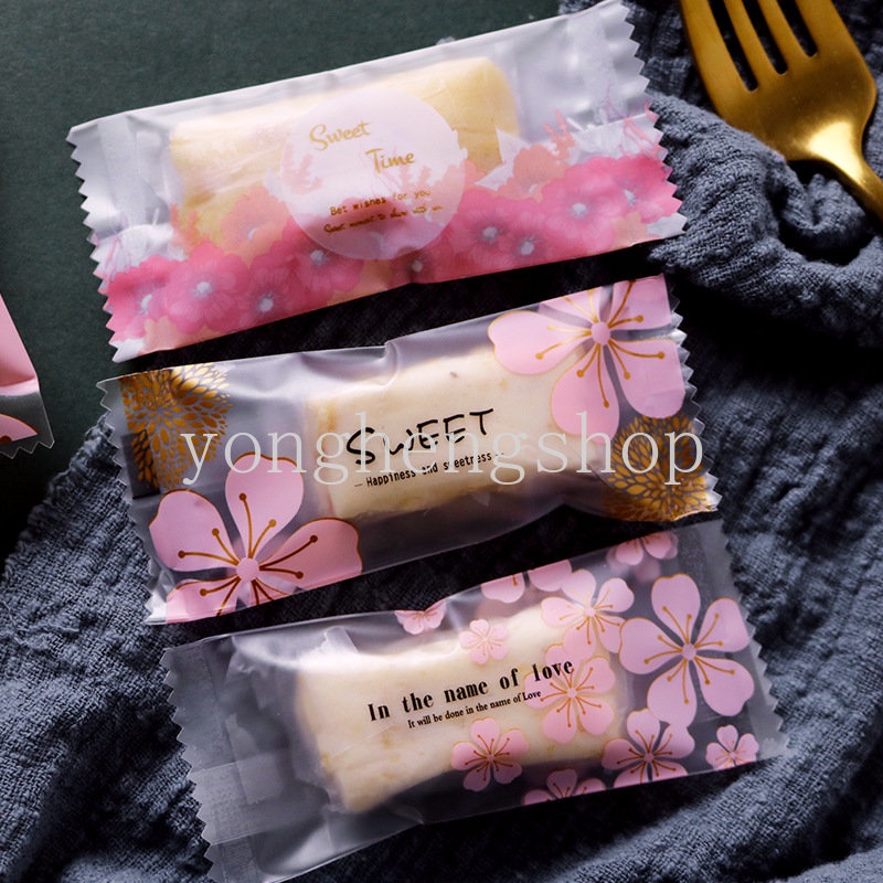 Set 100 / 200 Túi Opp Đựng Bánh Kẹo In Họa Tiết Hoa Anh Đào Xinh Xắn