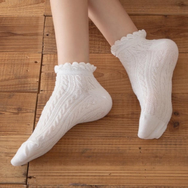 Vớ cotton Ngắn Phối Ren Dễ Thương 6 Màu Lựa Chọn Dành Cho Bé Gái