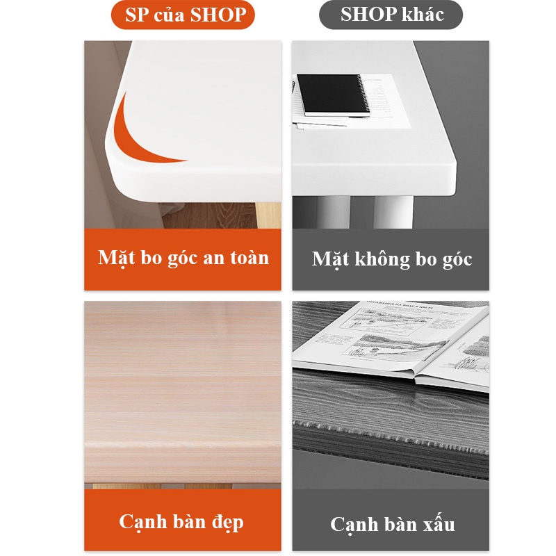 Bàn làm việc gỗ HOLI BLV08 mặt bàn cong dày 15ly chống gù, chân gỗ to cao, decor.