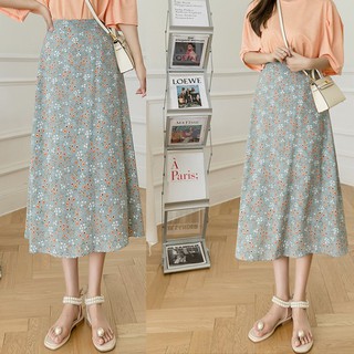 Chân váy hoa nhí dáng midi màu xanh ngọc thơ mộng có ảnh thật