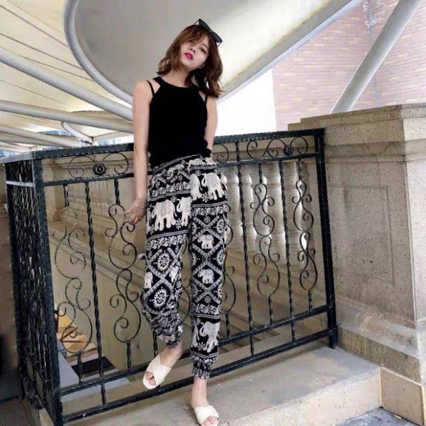 Quần Lanh Thổ Cẩm Bo Gấu Dáng Dài Nữ