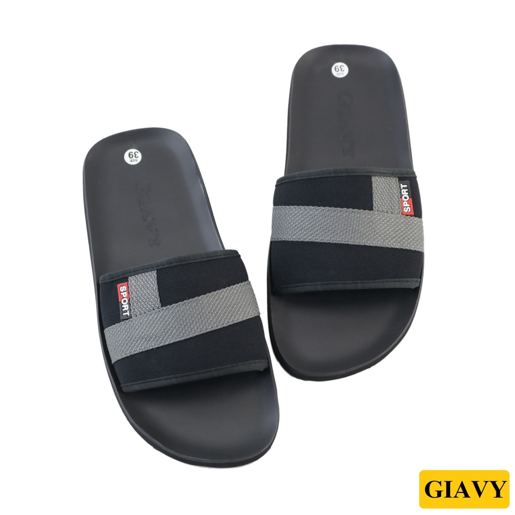Dép nam quai ngang GIAVY DT L535 màu đen phối xám, dép quai vải dù mềm, đế cao su truyền thống GIAVY